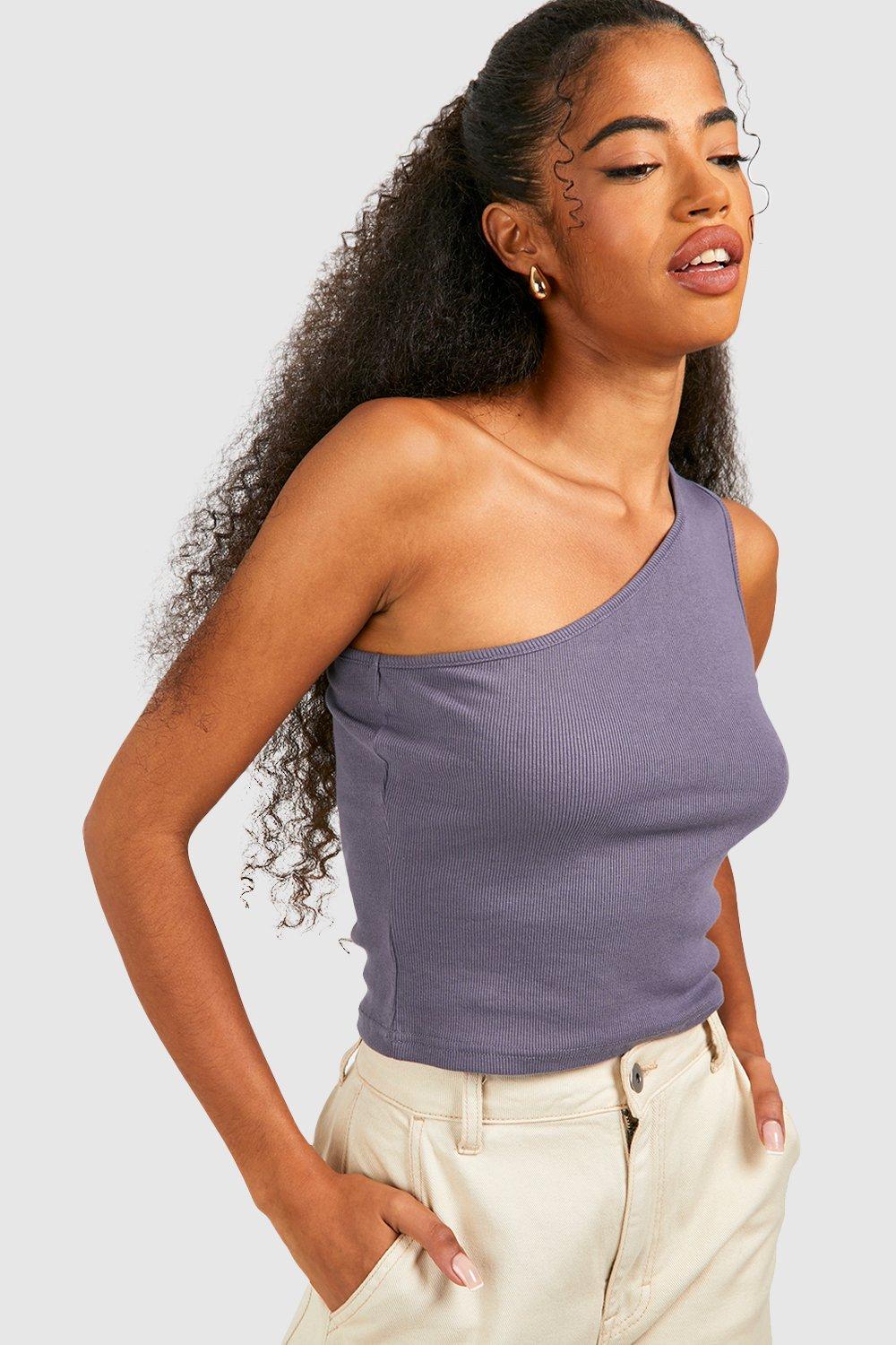 One shoulder rib discount basic crop top