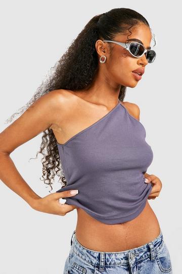 Basic Rib One Shoulder Strappy Vest petrol