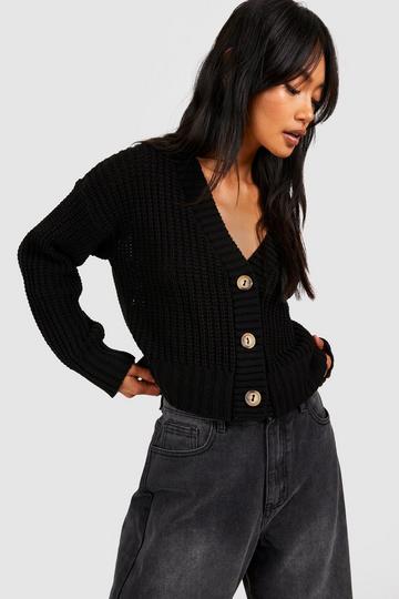 Black Button Through Crop Cardigan