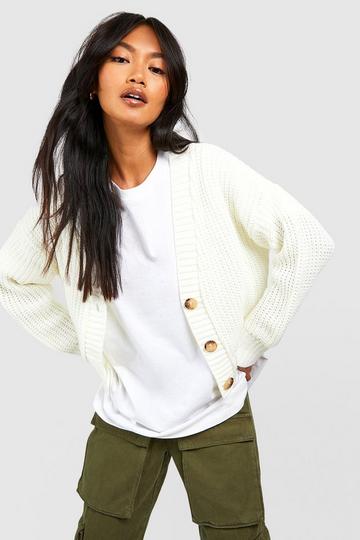 Ivory White Button Through Crop Cardigan