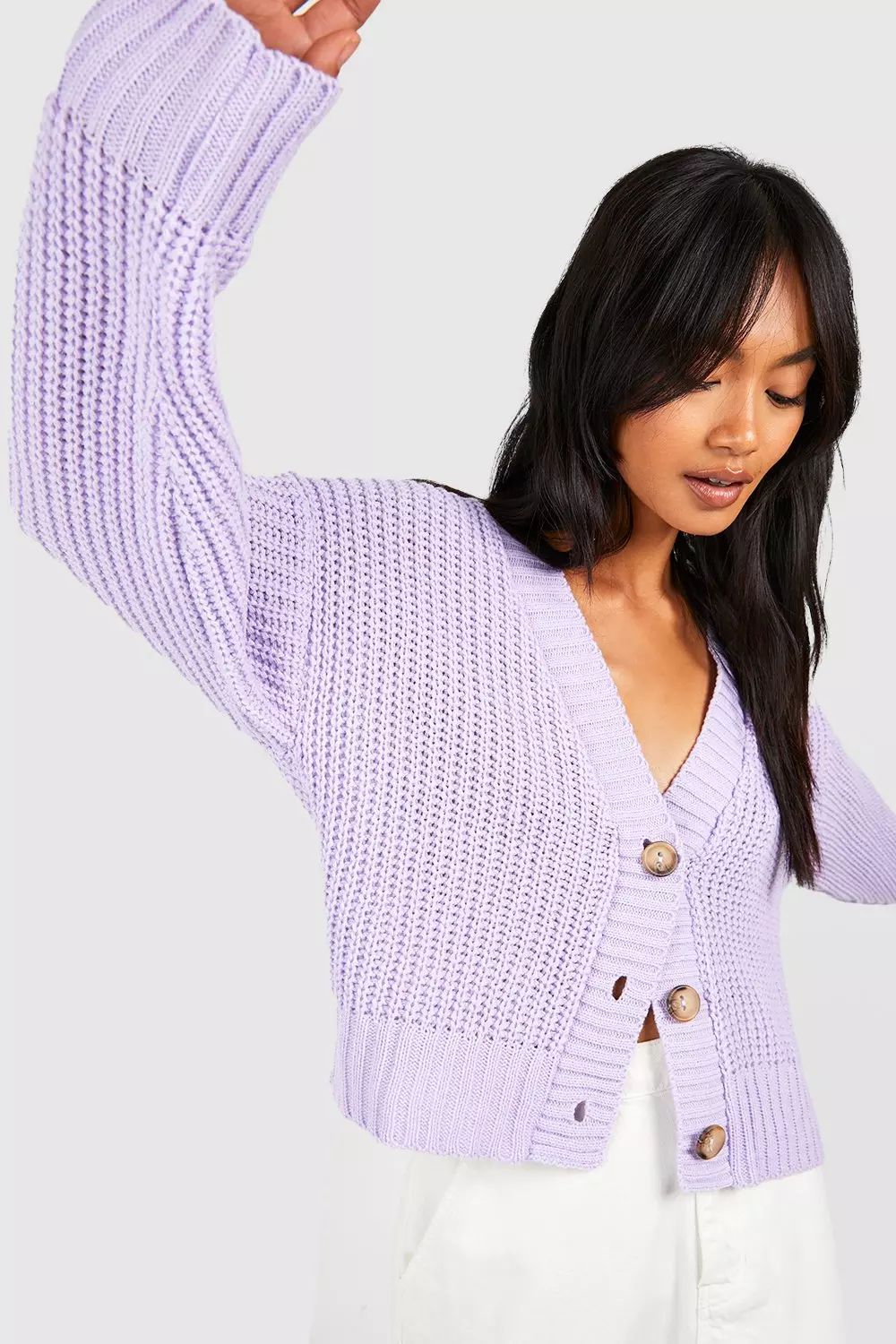 Lilac Button Through Crop Cardigan alternative image