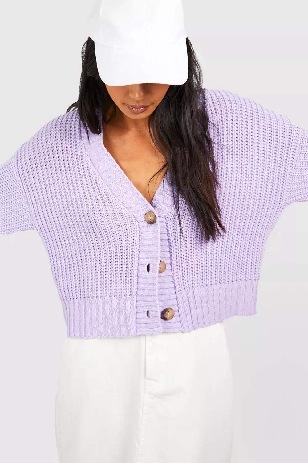 Lilac Button Through Crop Cardigan alternative image