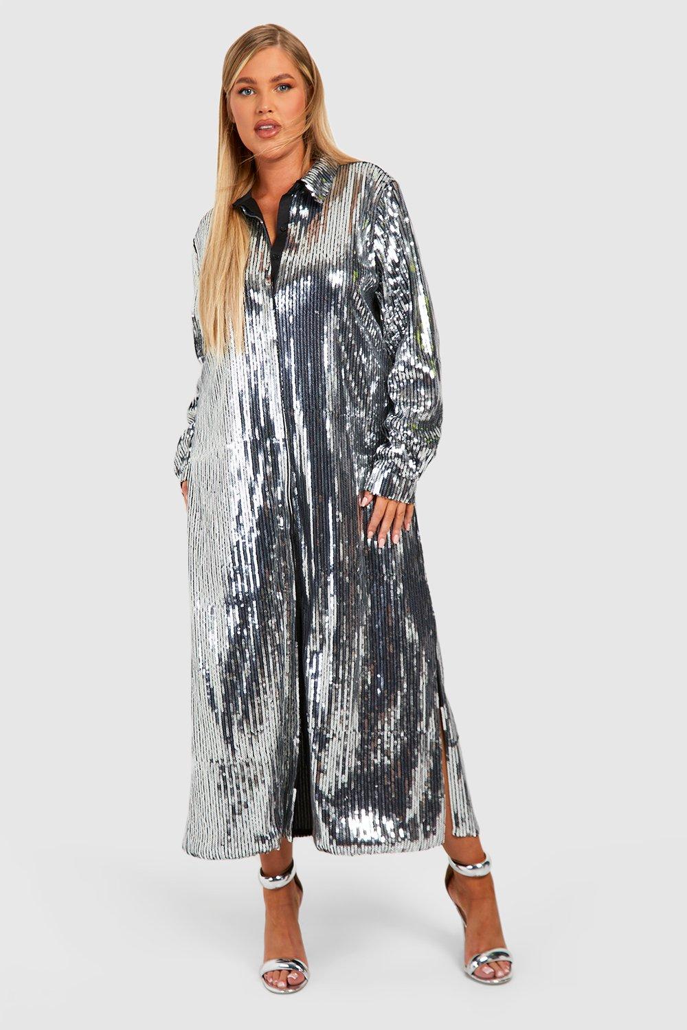 Sequin long sale sleeve shirt dress