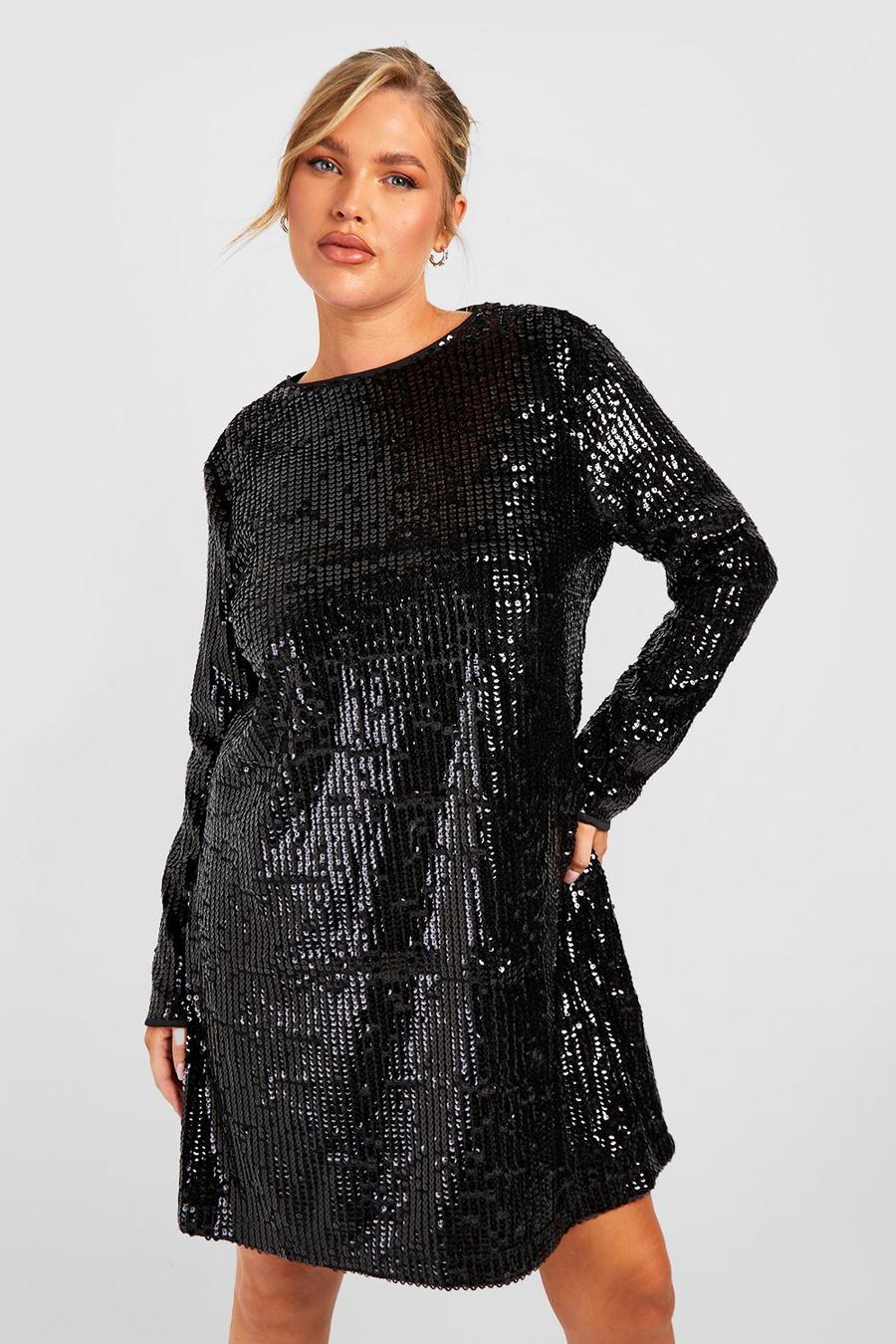 Black Plus Långärmad klänning med paljetter image number 1