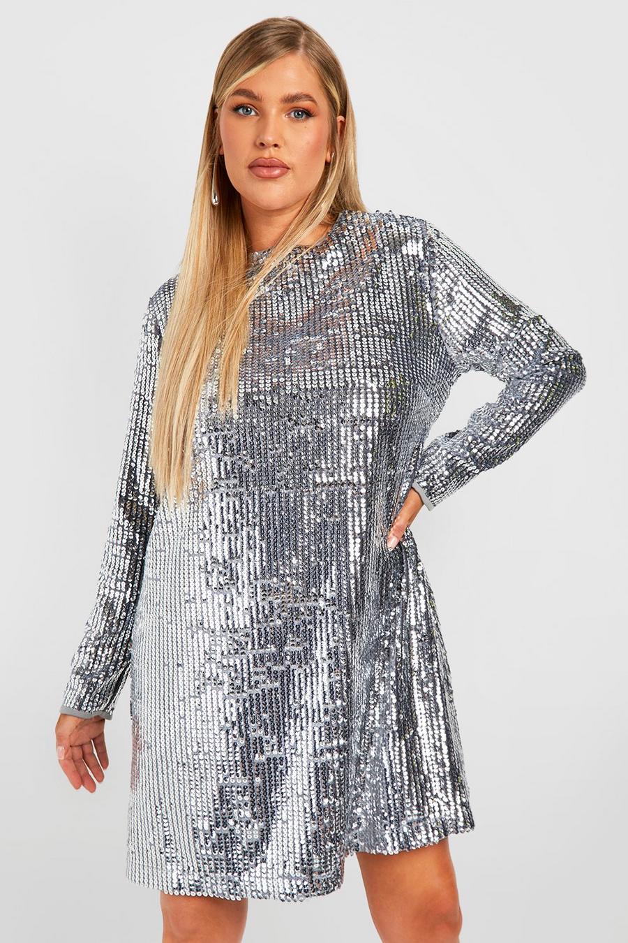 Silver Plus Långärmad klänning med paljetter image number 1