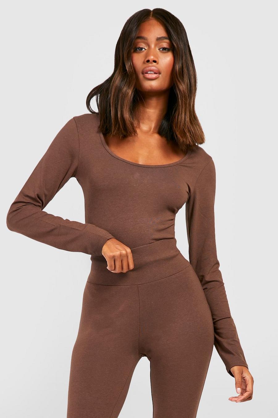 Women's Chocolate Premium Super Soft Scoop Neck Long Sleeve Bodysuit