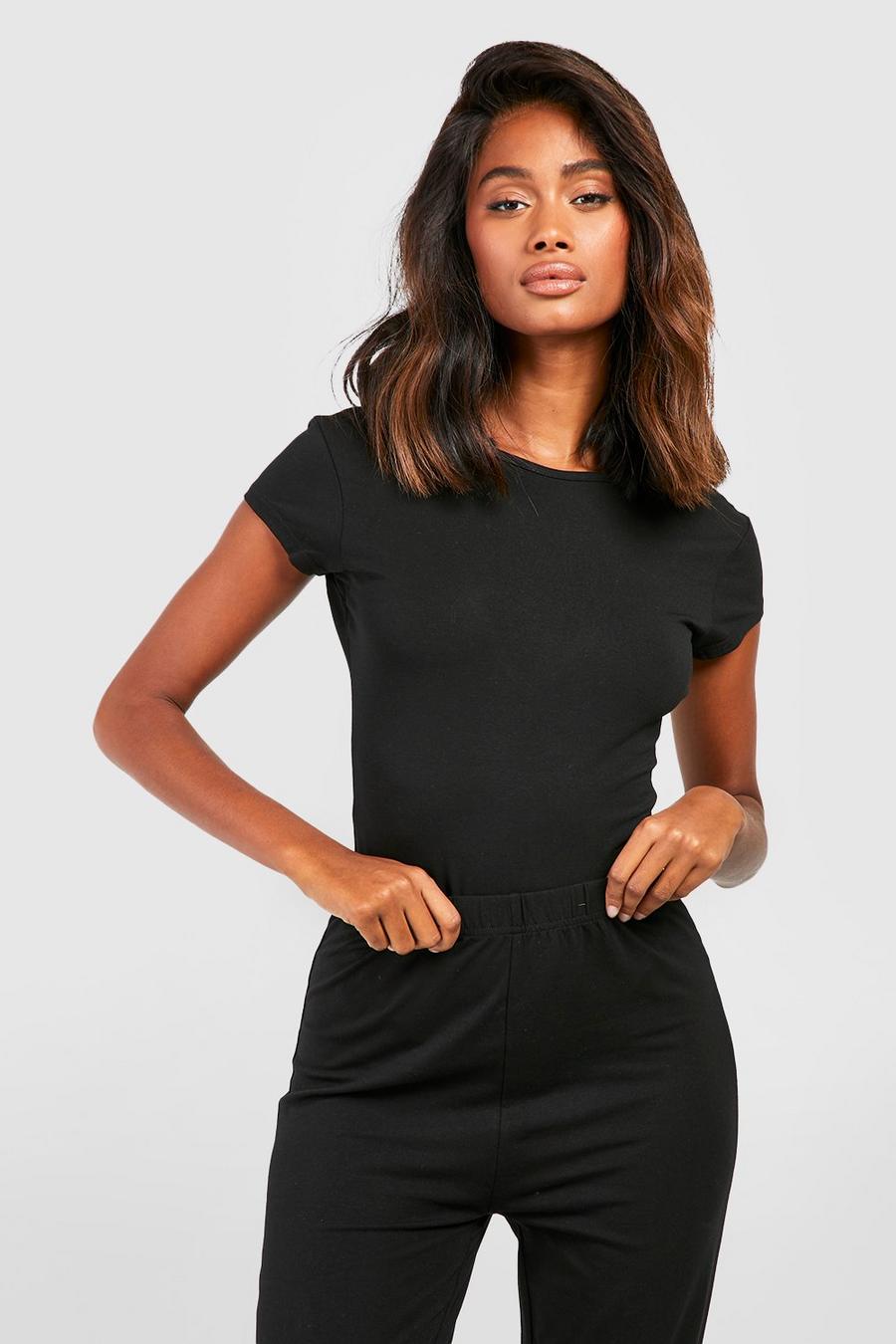 Black Premium Super Soft Cap Sleeve Backless Bodysuit  image number 1