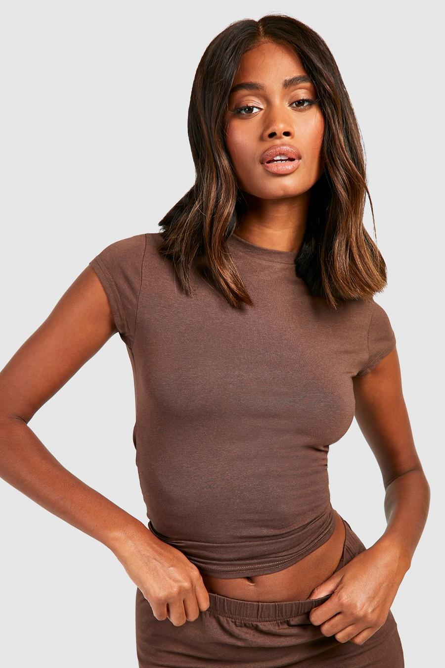 Chocolate Premium Super Soft Cap Sleeve Fitted T-shirt  image number 1