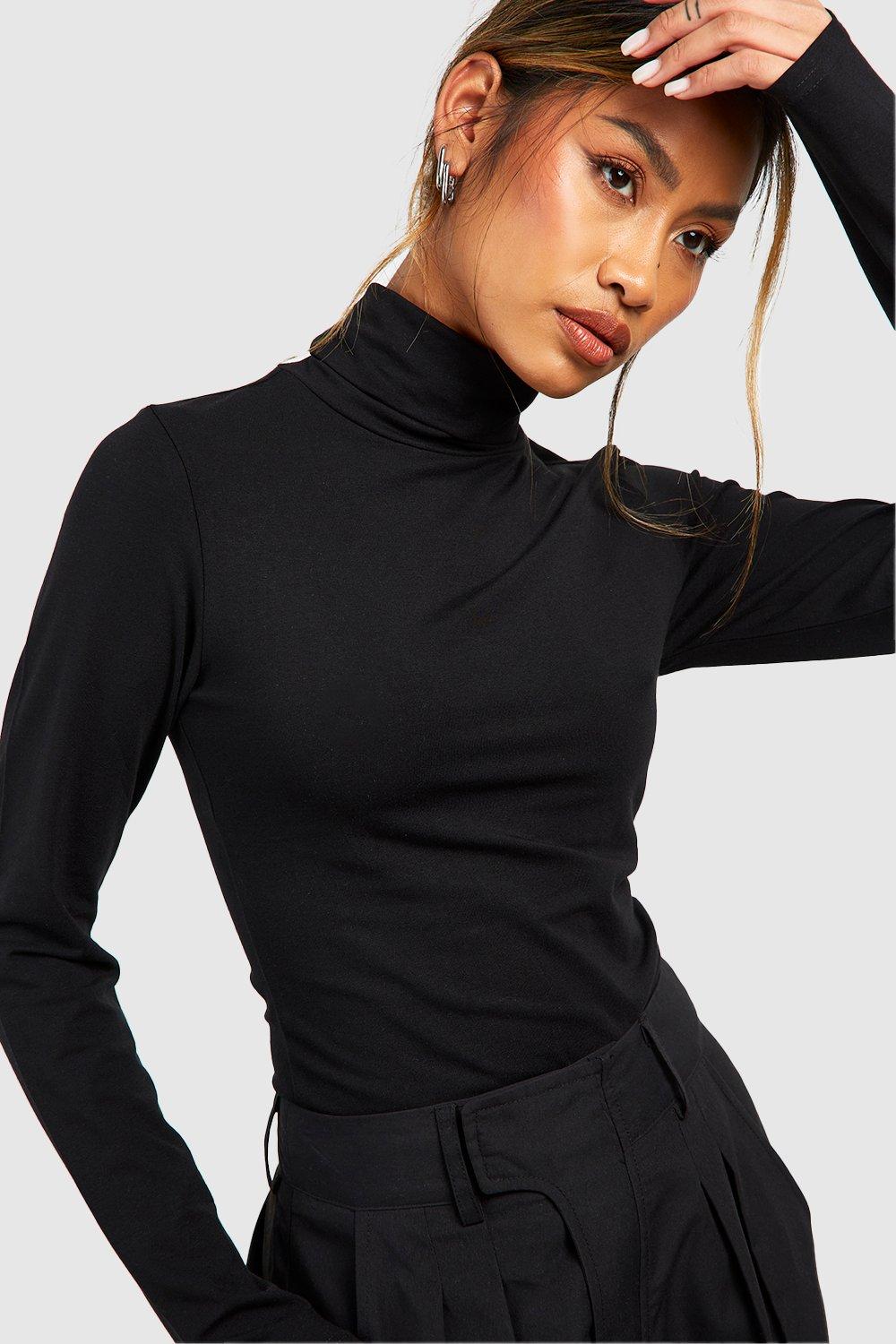 Women's Black Premium Super Soft Roll Neck Long Sleeve Top | Boohoo UK