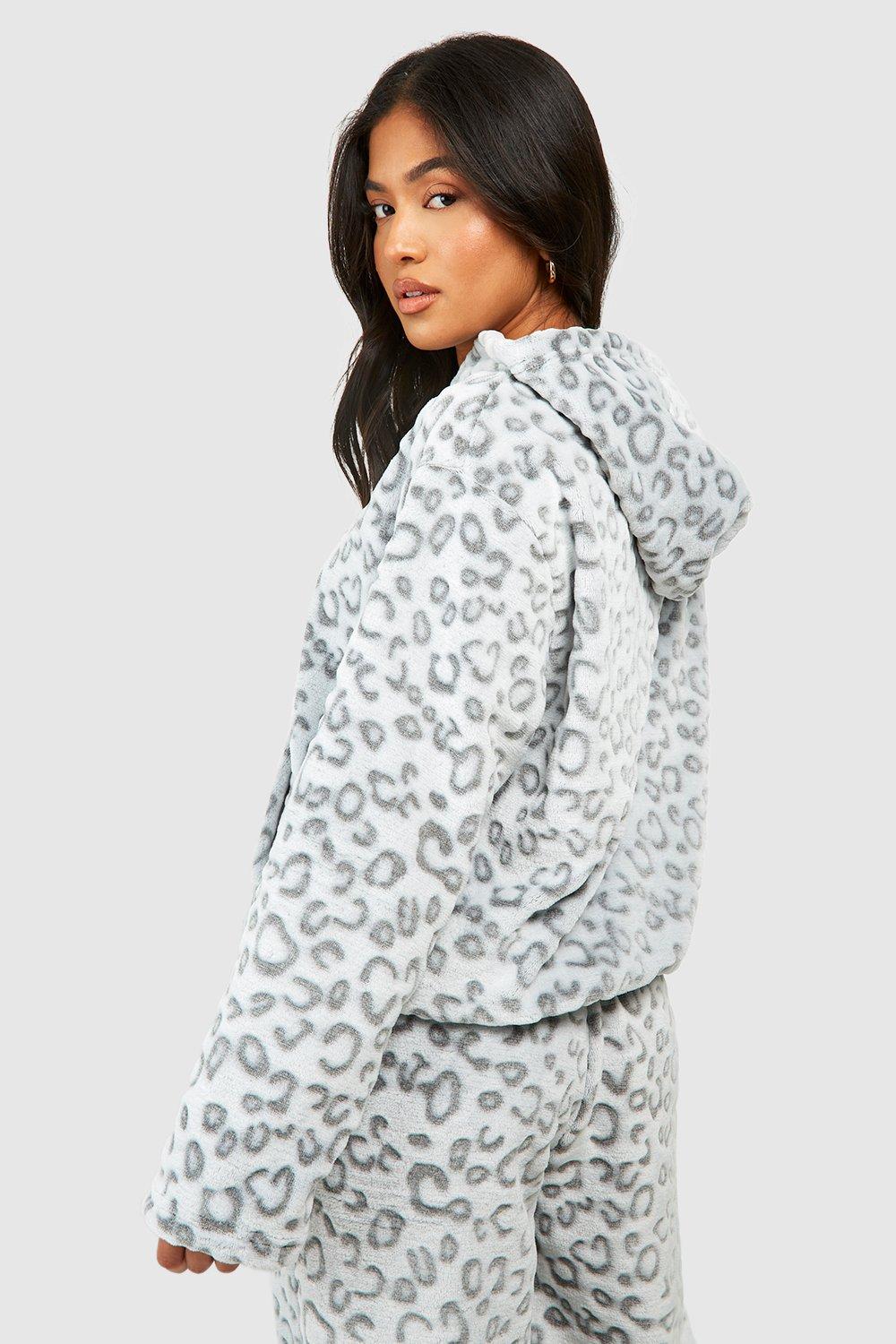 Petite Fleece Leopard Print Hoodie