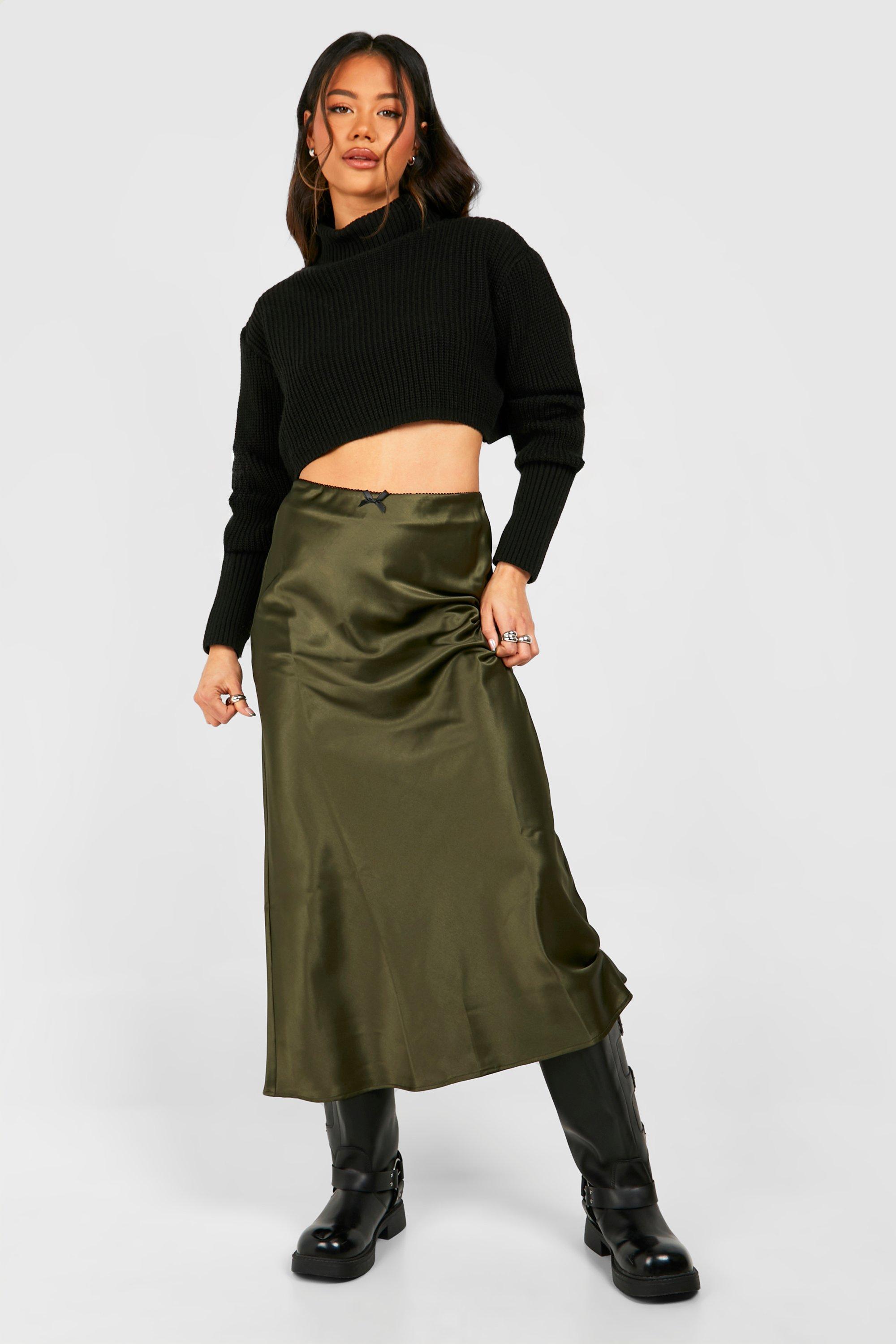 Satin Slip Skirt-Olive Green
