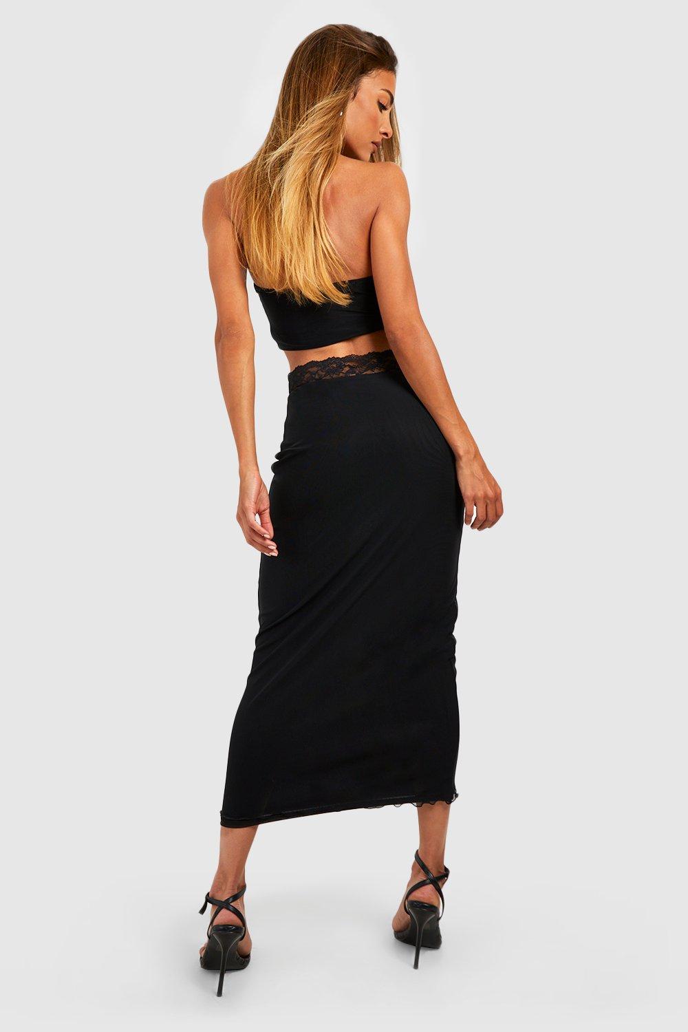 Lace Trim Double Layer Maxi Skirt boohoo