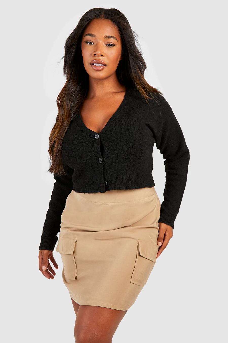 Grande taille - Mini-jupe cargo à poches, Beige