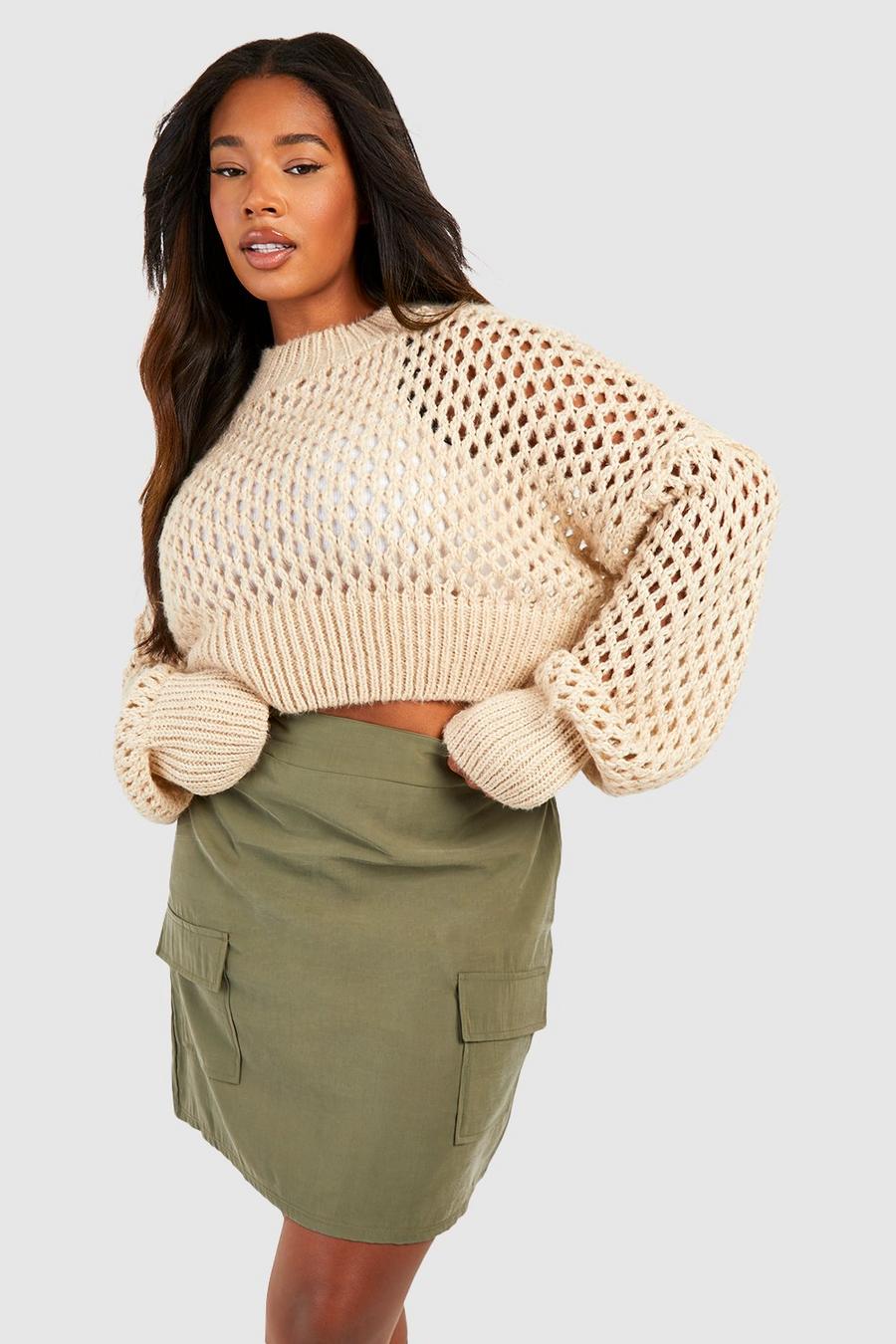 Grande taille - Mini-jupe cargo à poches, Khaki