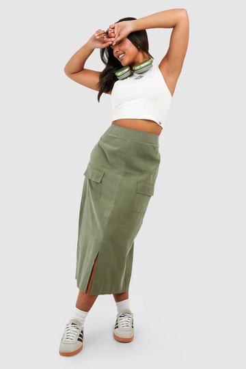 Khaki Plus Woven Pocket Detail Cargo Midaxi Skirt