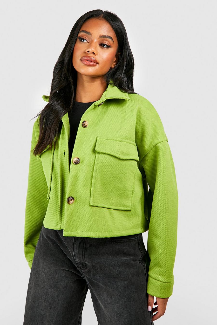 Olive Textured Wool Look Boxy Jacket  image number 1