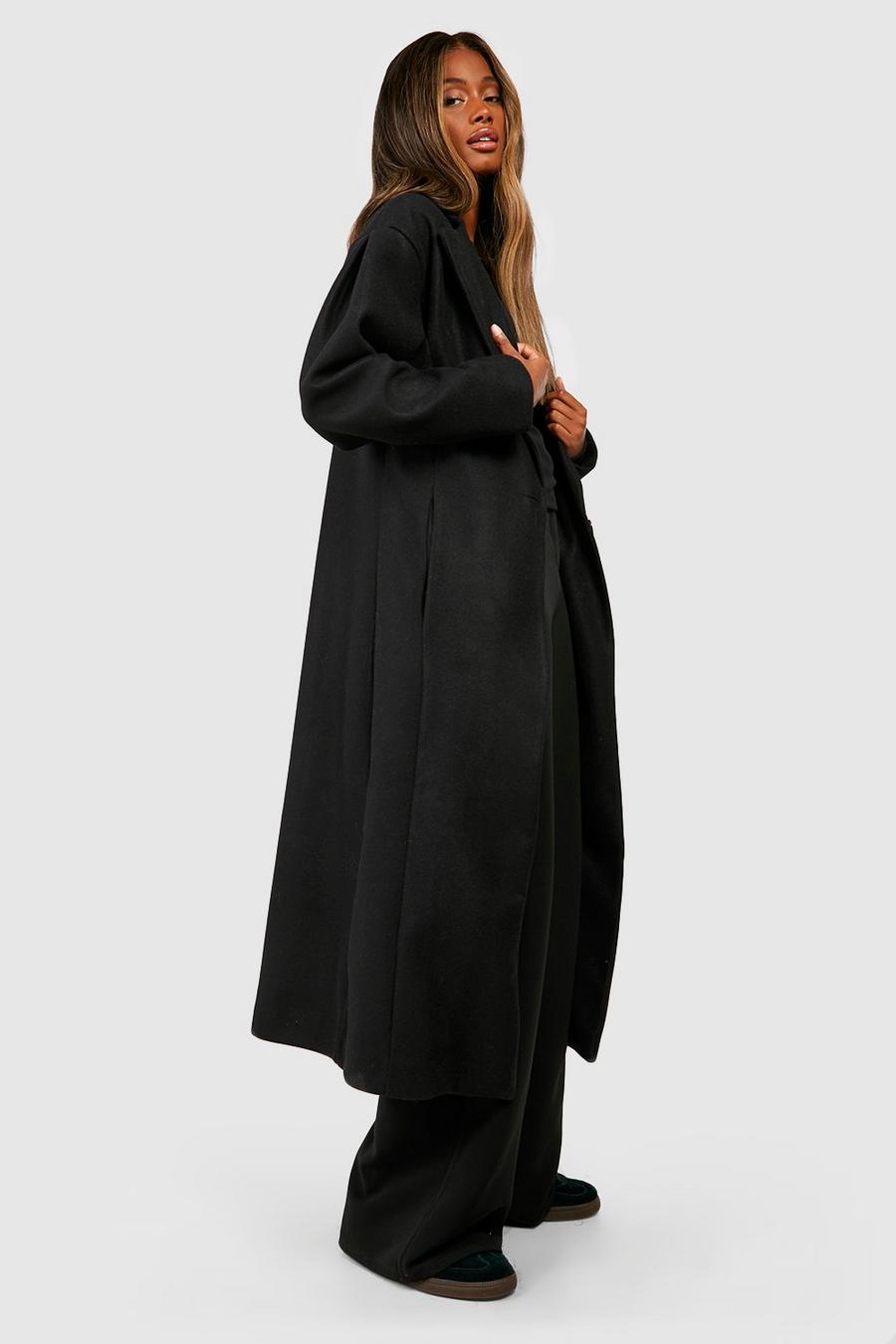 Black Midi Wool Look Balloon Sleeve Coat image number 1