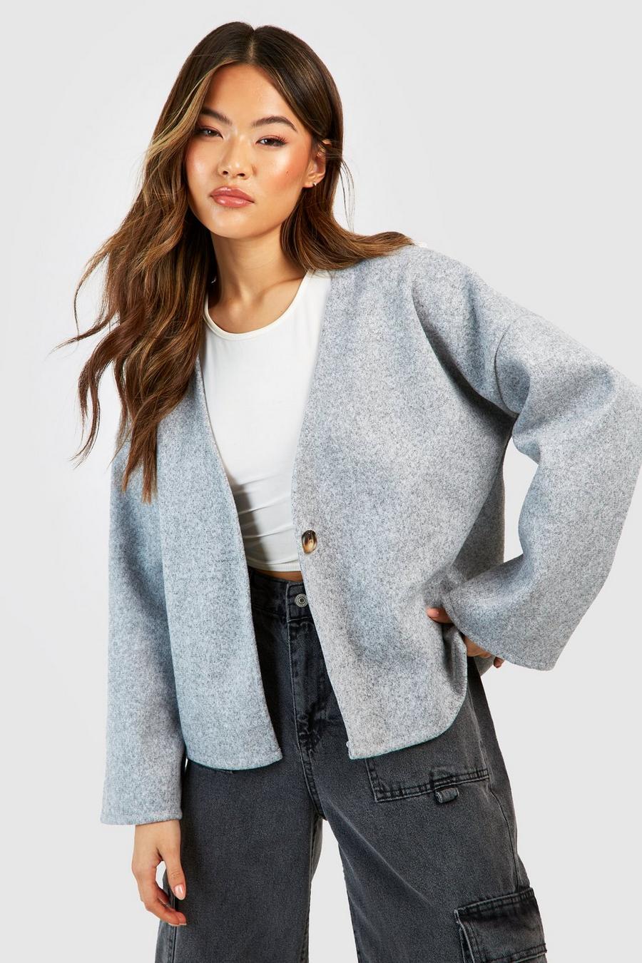 Grey marl Wool Look Wide Sleeve Jacket