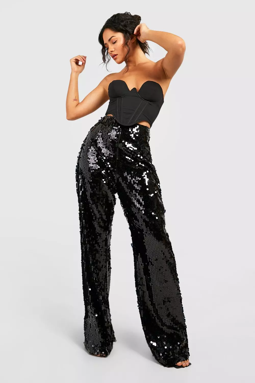 High waisted wide leg sequin cheap pants