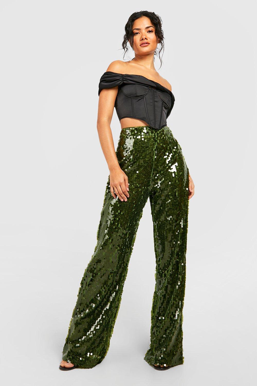 High waisted wide hot sale leg sequin pants