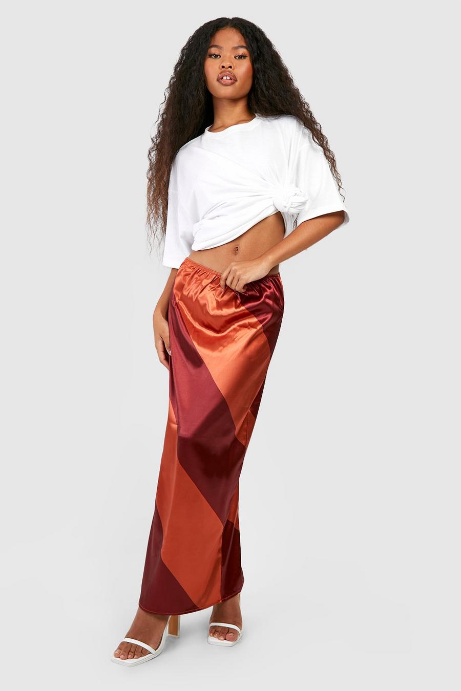 Chestnut Bold Stripe Satin Midi Skirt image number 1