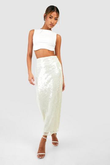 Sheer Sequin Split Back Midaxi Skirt champagne