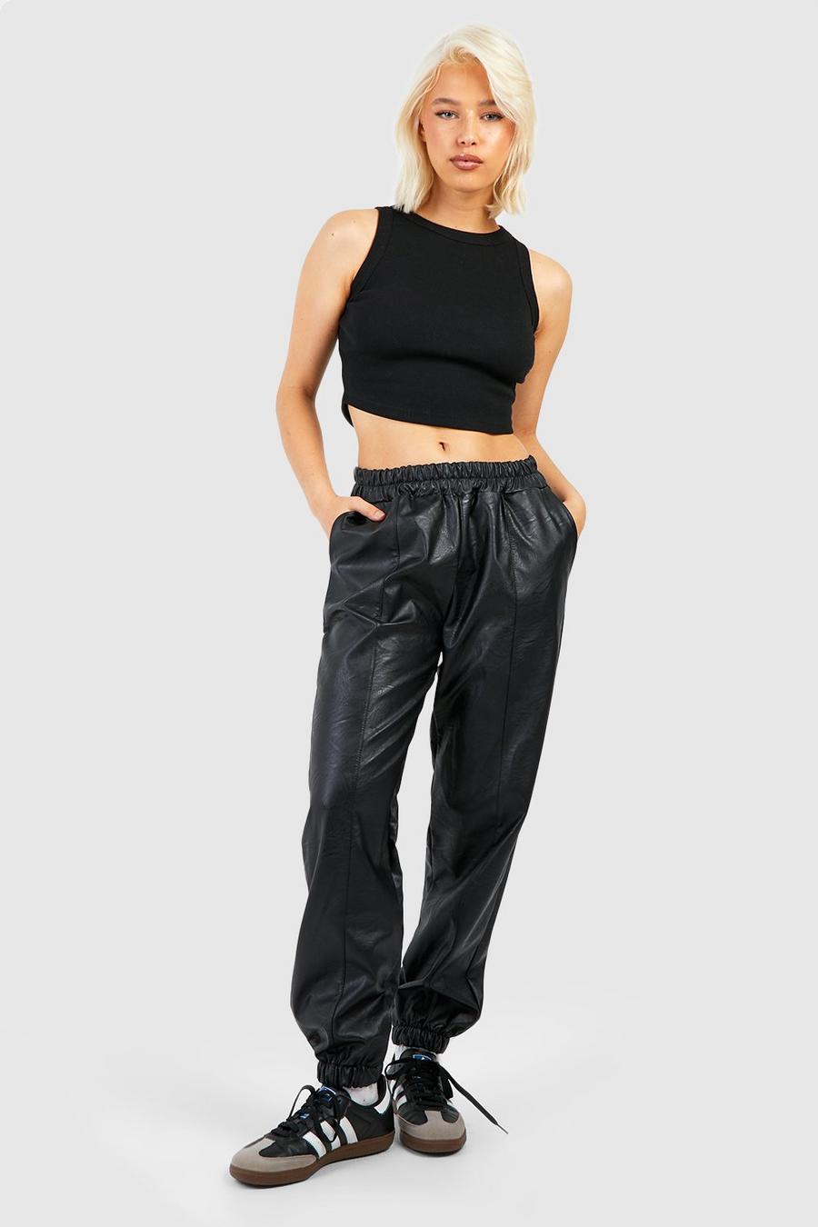 Black Leather Look Boyfriend Joggers image number 1