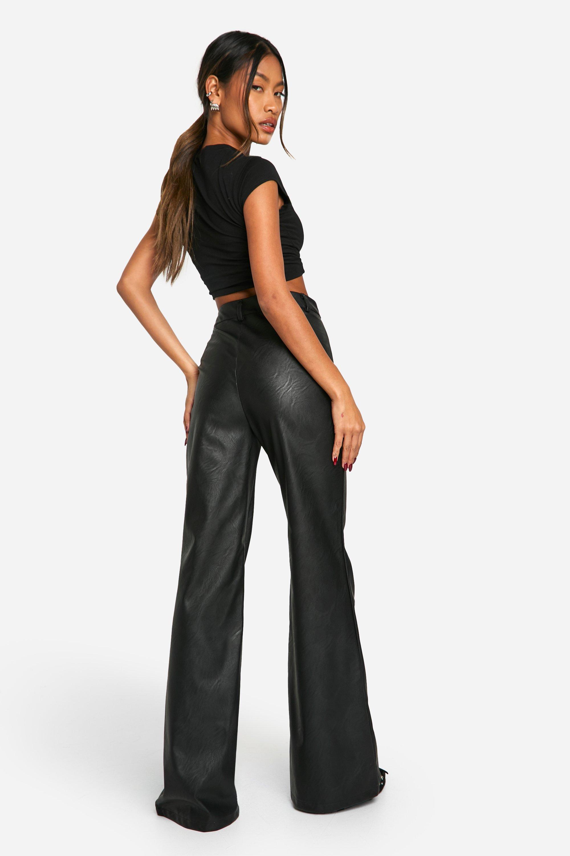 Women's Tall Leather Look High Waisted Flared Trousers