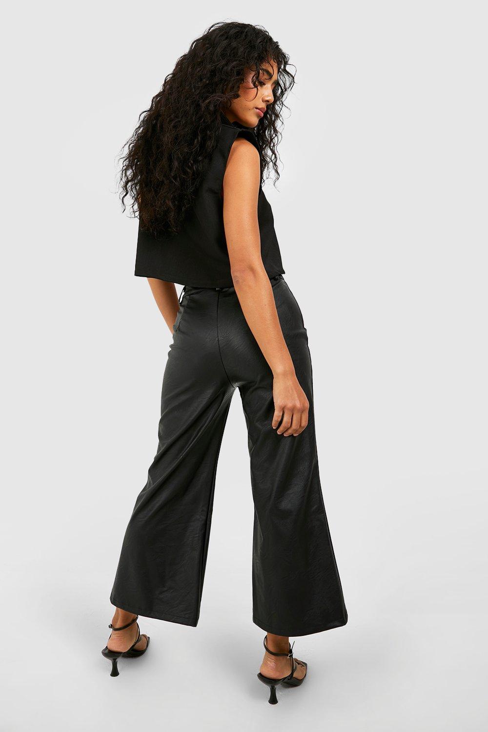 Cropped wide leg leather hot sale pants