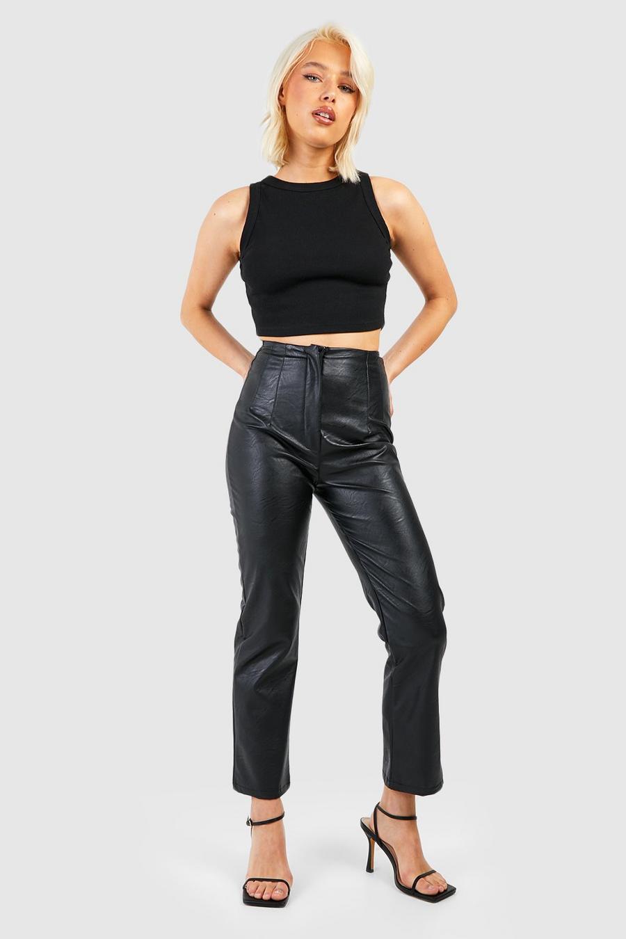 Black Leather Look High Waisted Tailored Skinny Pants