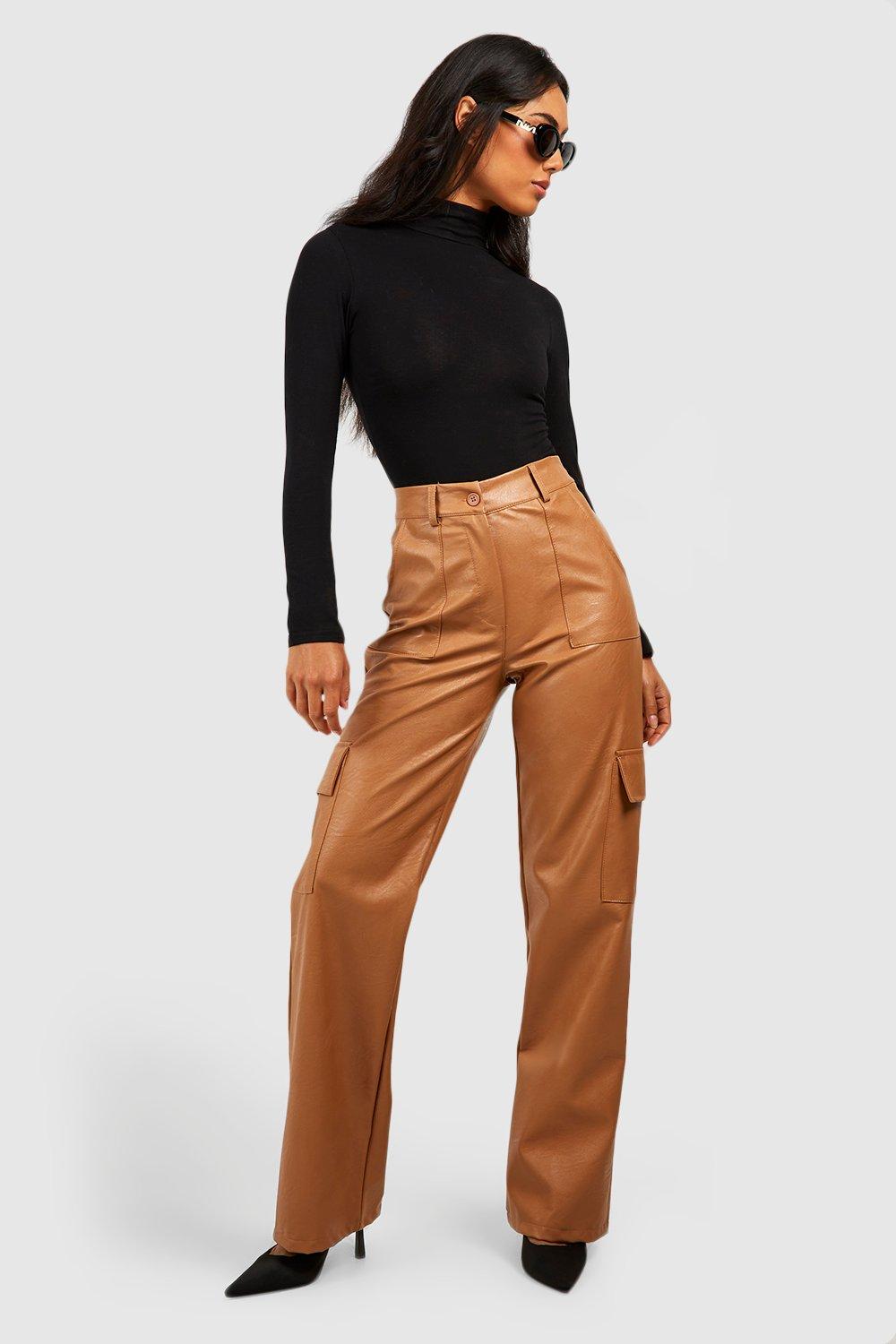 Leather Look Wide Leg Cargo Pants