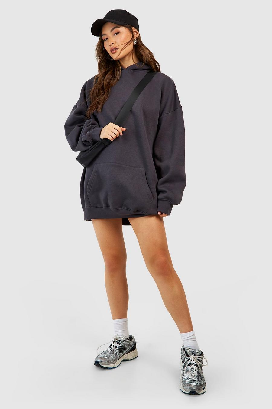 Charcoal Super Oversized Hooded Sweat Dress image number 1