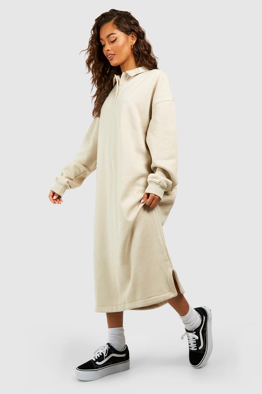 Stone Rugby Collar Super Oversized Midi Sweat Dress image number 1