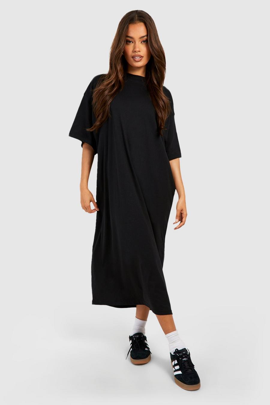 Super Oversize Midi T-Shirt-Kleid aus Baumwolle, Black image number 1