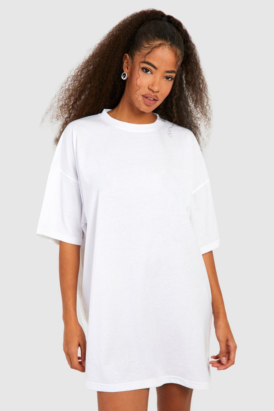 White Oversize t-shirtklänning i bomull image number 1
