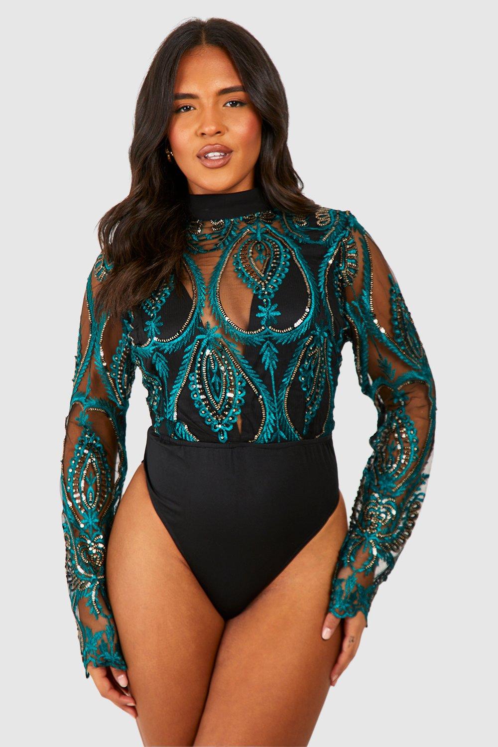 Women's Plus Demask High Neck Bodysuit