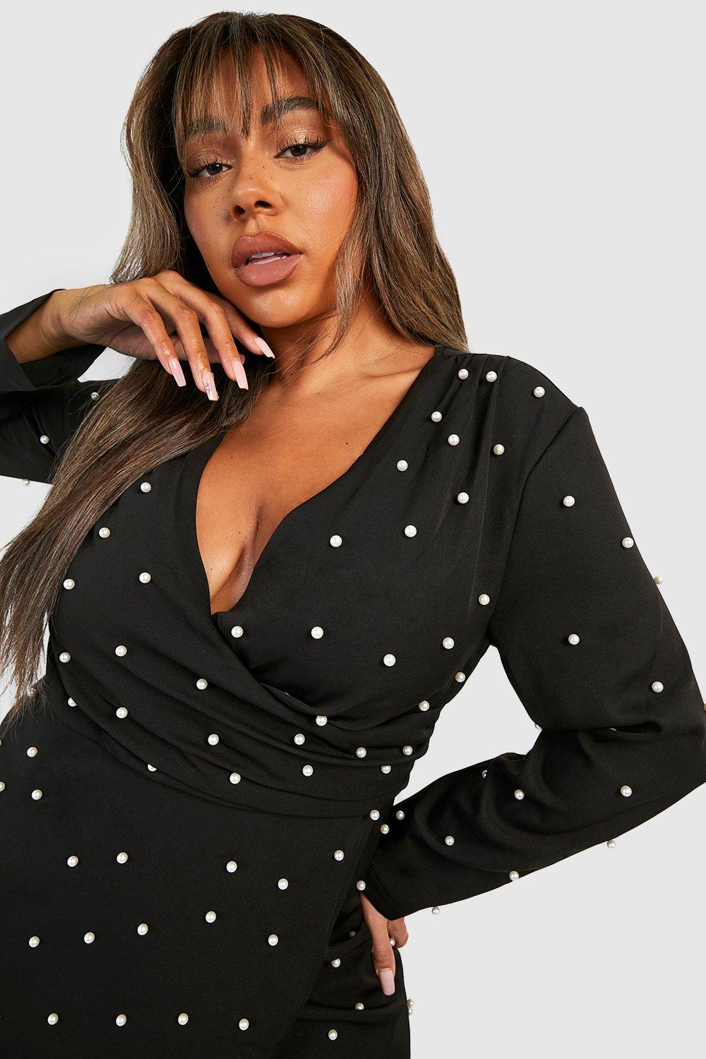 Plus Pearl Detail Wrap Dress | boohoo USA Plus Pearl Detail Wrap Dress | boohoo USA