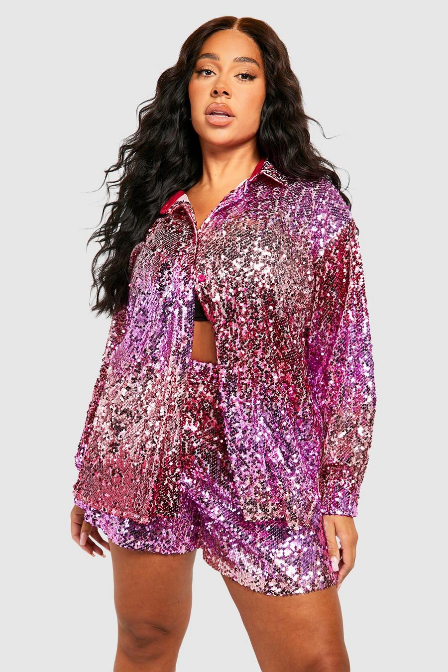 Pink Plus Ombre Sequin Flippy Short image number 1
