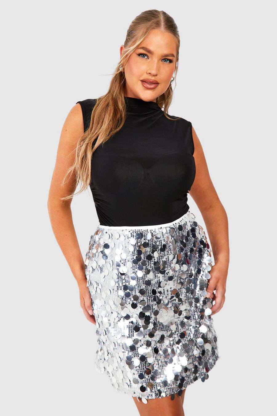 Silver Plus Mixed Disk Sequin Mini Skirt image number 1