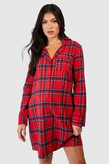 Maternity Traditional Check Button Up Night Shirt red