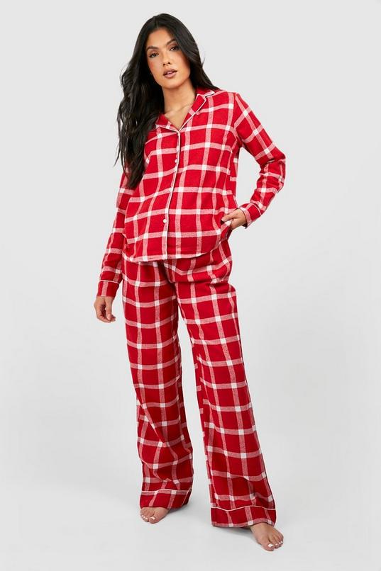 Women's Maternity Red Check Brushed Button Up Pj Set | Boohoo UK