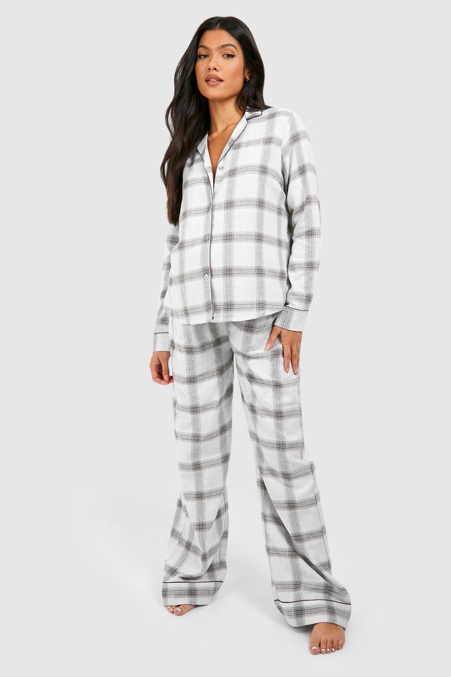 Pijama Premamá de cuadros cardados con botones, Cream bianco