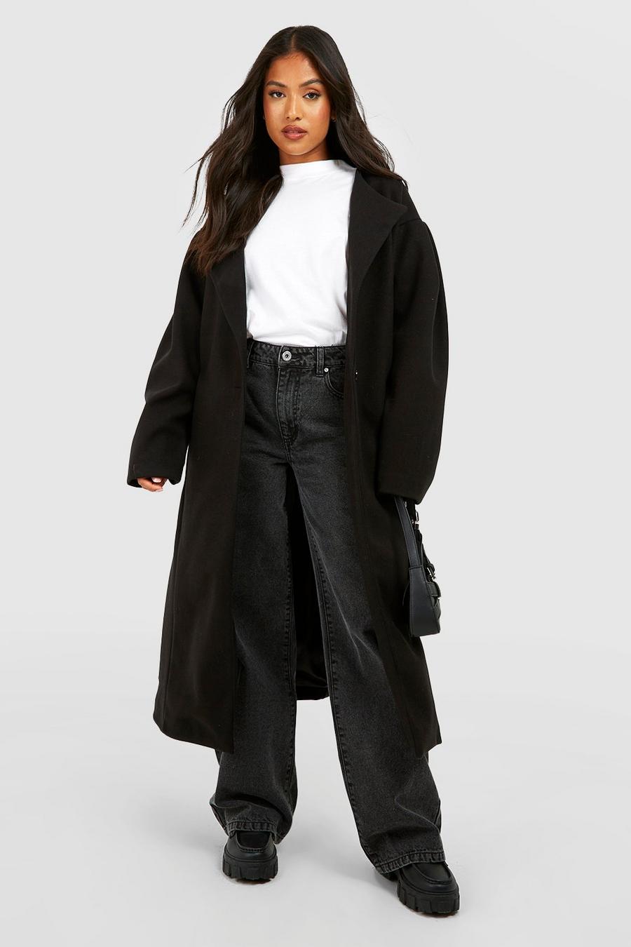 Black Petite Midi Wool Look Balloon Sleeve Coat