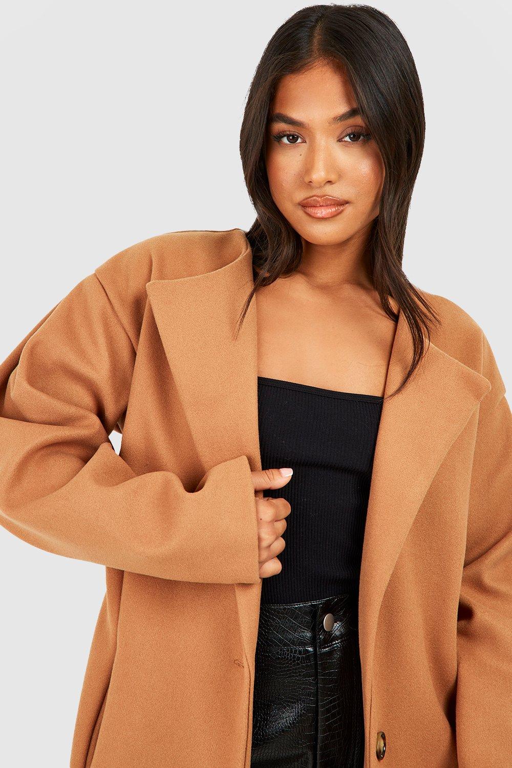 Camel wool store coat womens petite