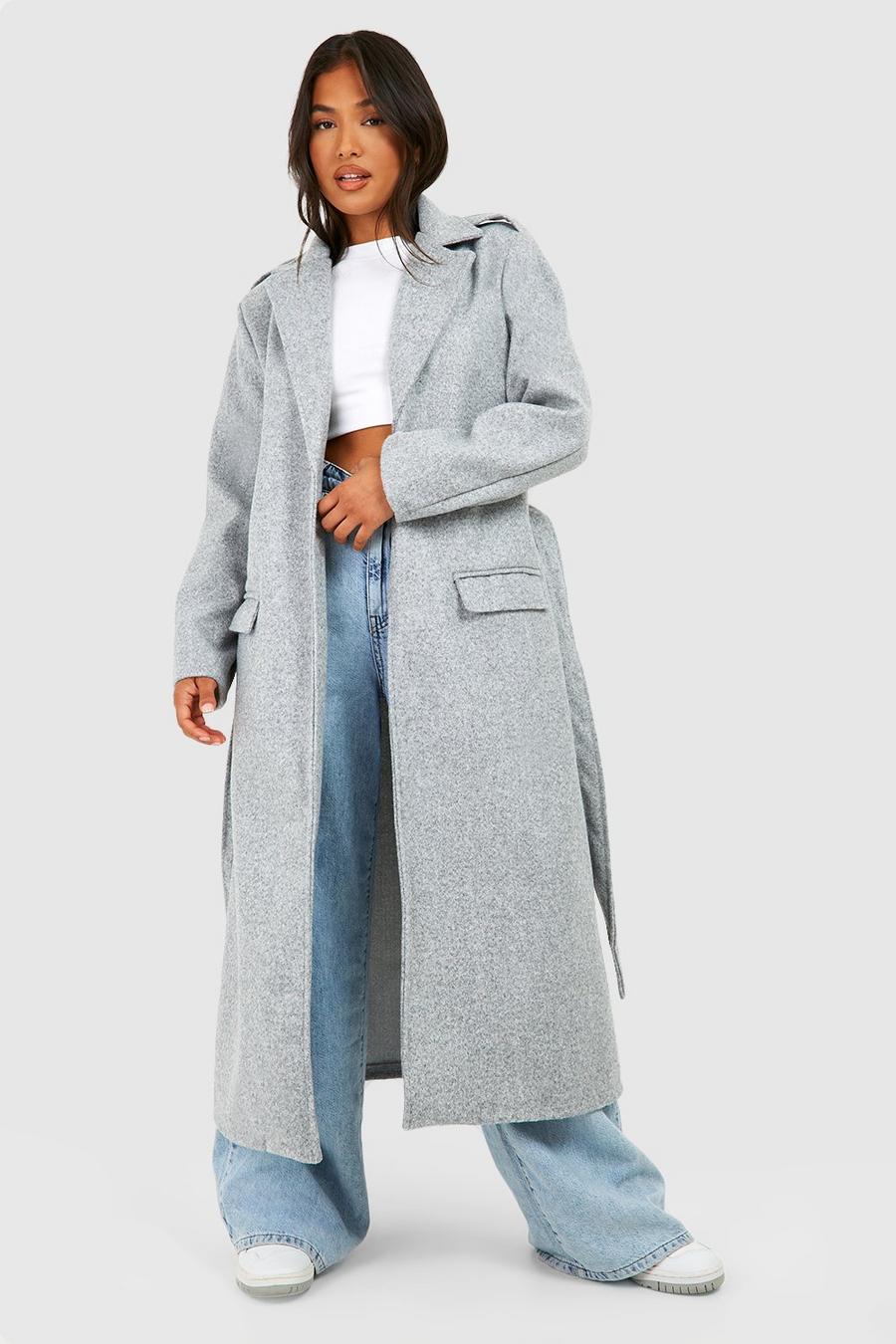 Grey Petite Oversized Maxi Wool Look Belted Coat