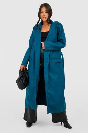 Teal Green Petite Oversized Maxi Wool Look Belted Coat