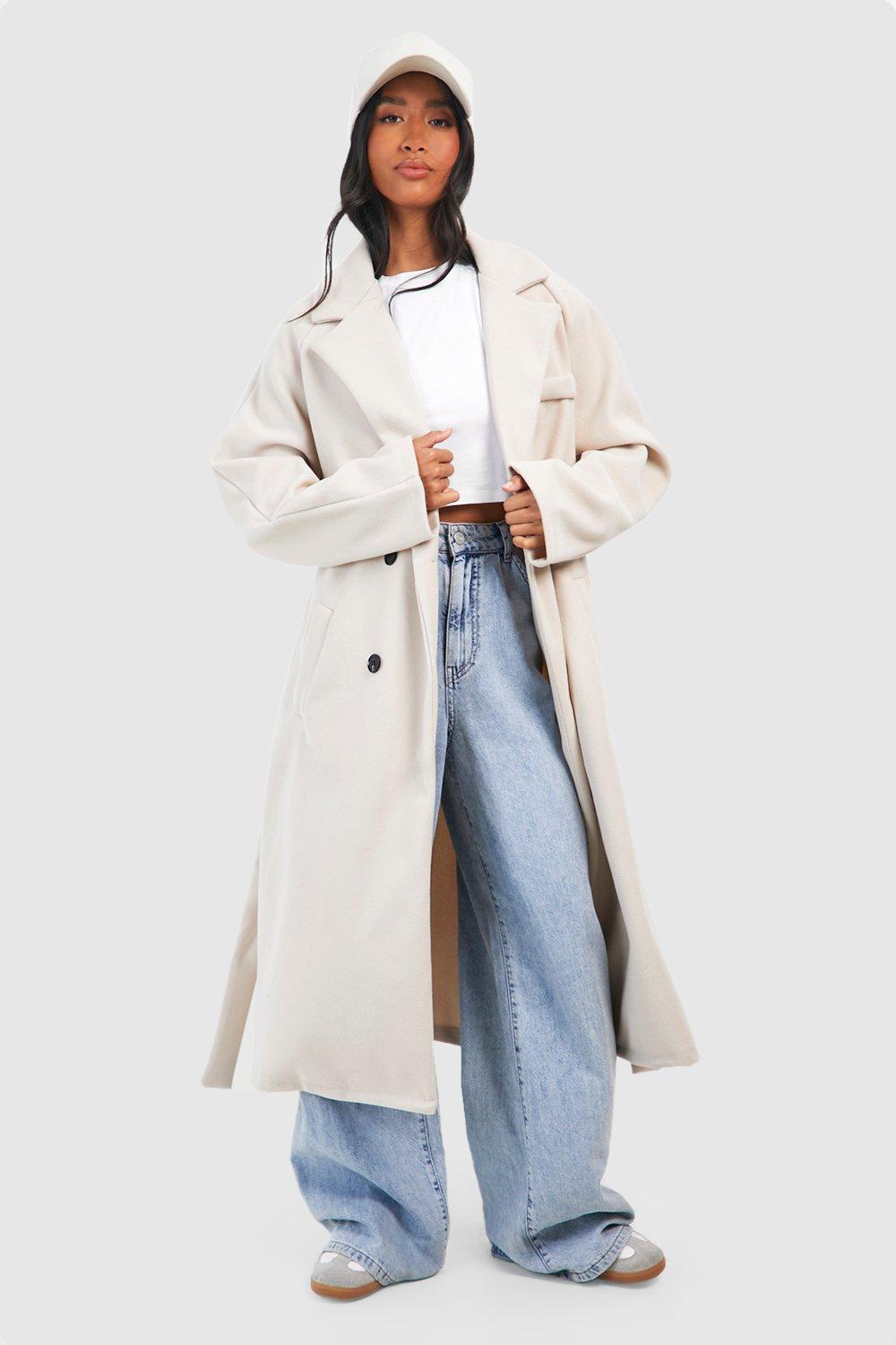 Petite Oversized Wool Look Belted Coat boohoo