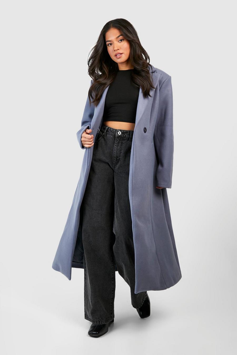 Blue Petite Wool Look Synched Waist Coat