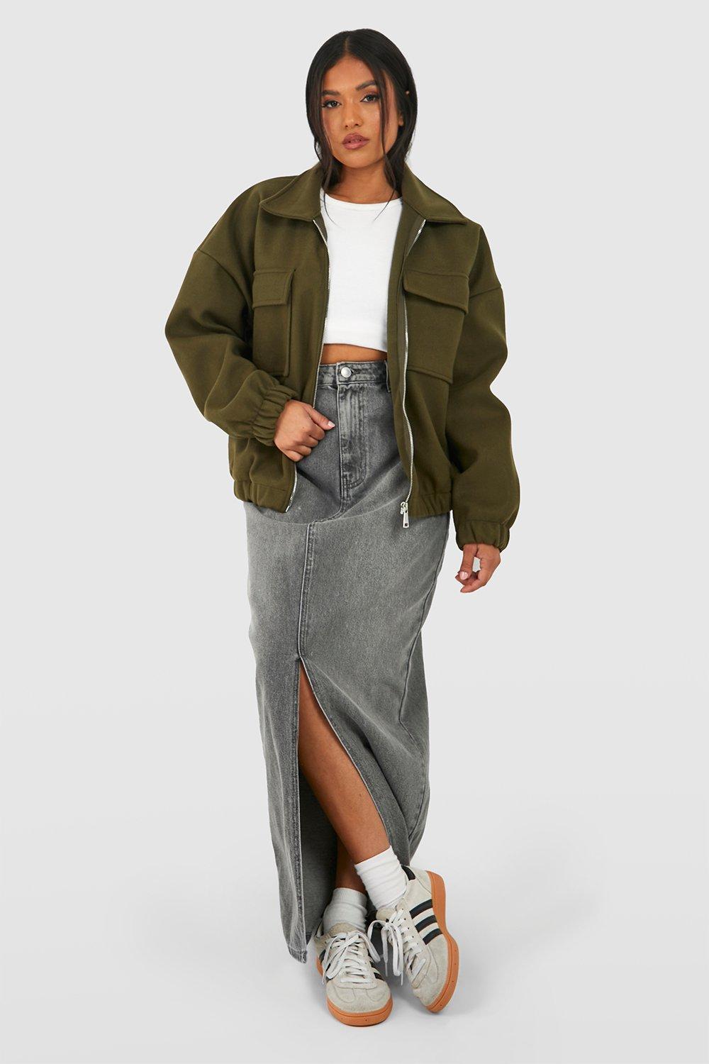 Women's Wool Look Oversized Bomber Jacket