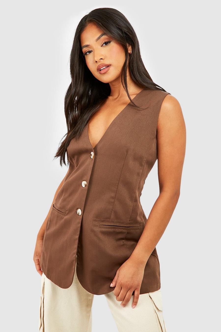 Chestnut brown Petite Relaxed Oversized Waistcoat 